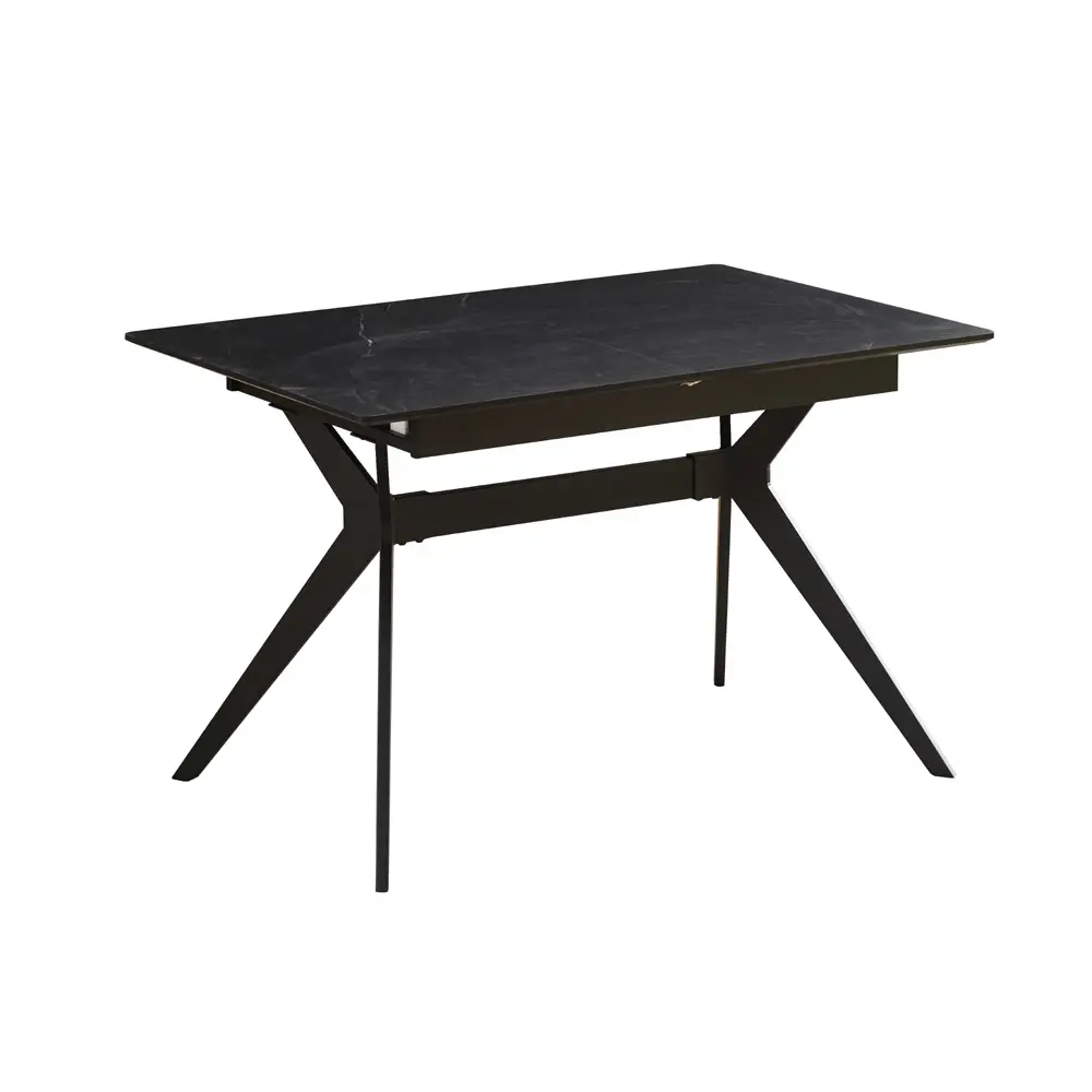 שולחן אוכל נפתח 1.2-2.0 מ’ עם רגלי ברזל דגם יוון-שיש שחור