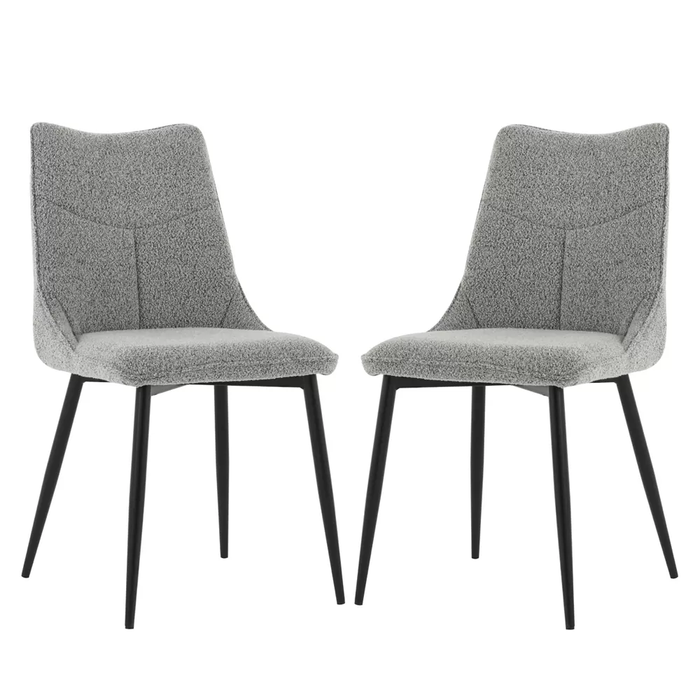 זוג כיסאות מעוצבים לפינת אוכל מרופדים בד בוקלה דגם דקל – אפור