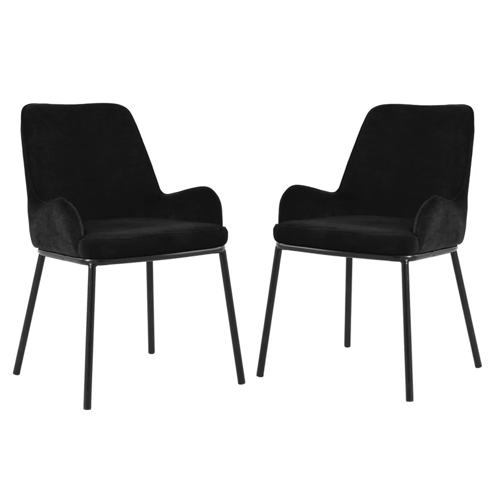 זוג כיסאות מעוצבים לפינת אוכל מרופדים בד רחיץ דגם דור – שחור