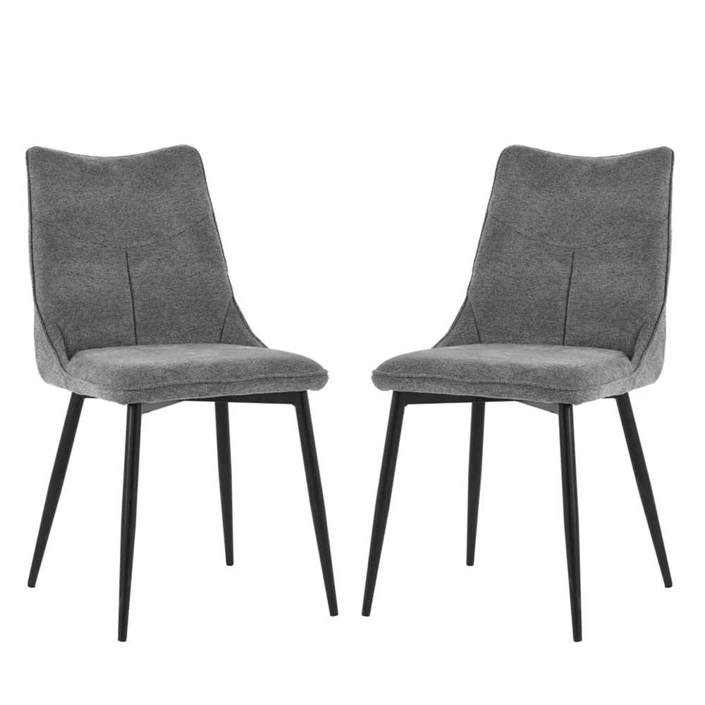 זוג כיסאות מעוצבים לפינת אוכל מרופדים בד רחיץ דגם דקל – אפור