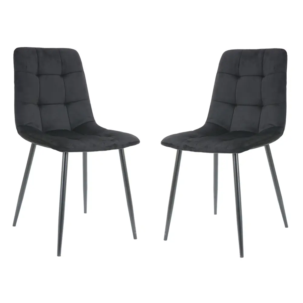 זוג כסאות אוכל מרופדים בד קטיפתי דגם רוז – שחור