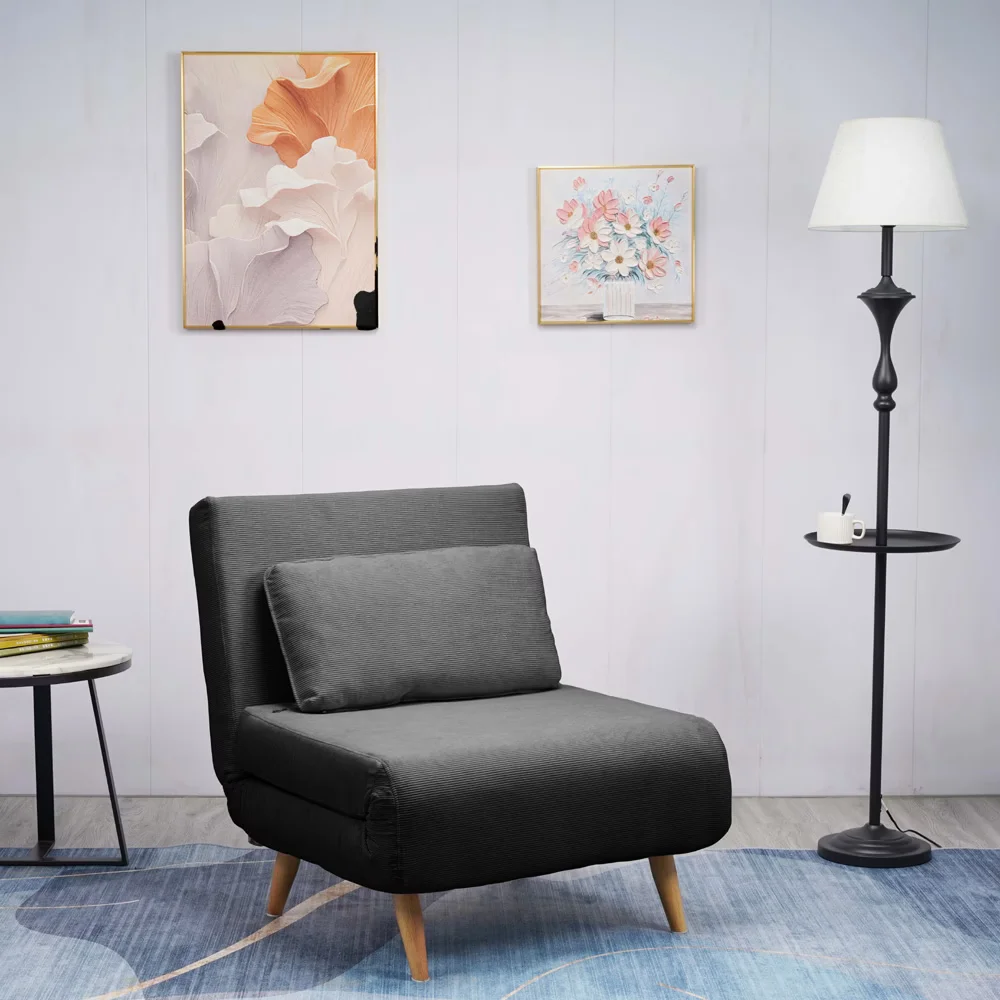 כורסא נפתחת למיטה מרופדת בד קורדרוי דגם סימפל -אפור