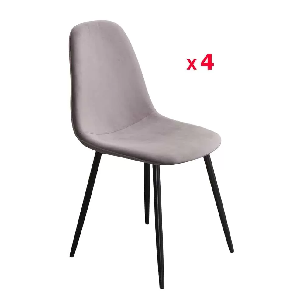 סט 4 כסאות אוכל מרופדים בד קטיפתי דגם כרמל-אפור