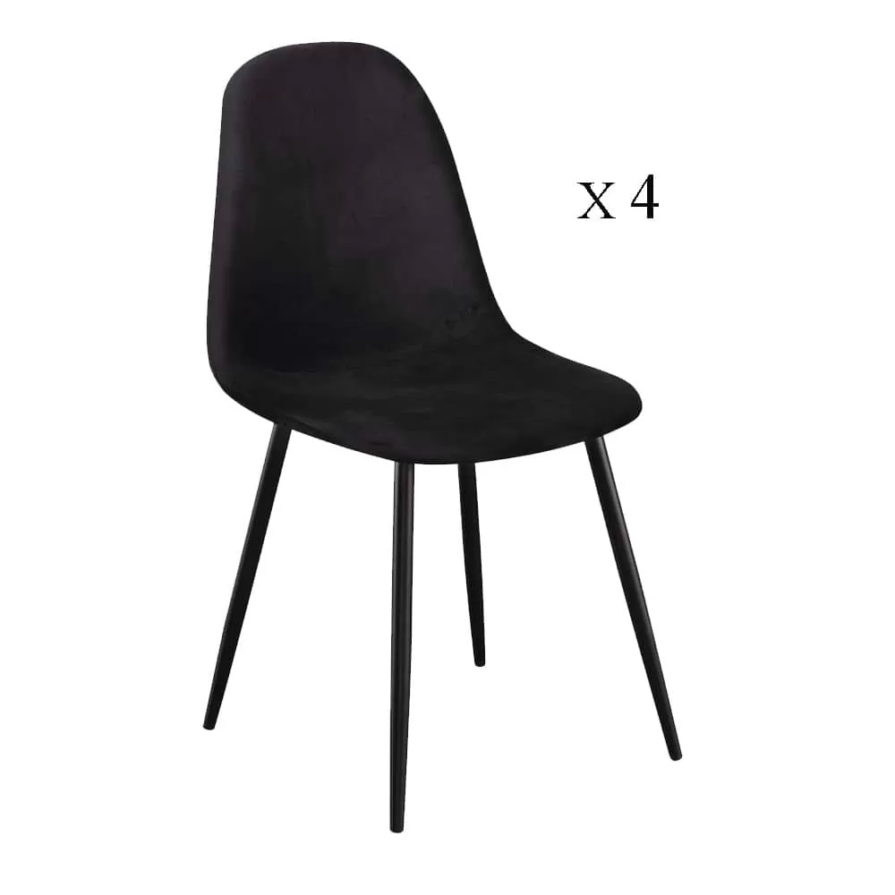 סט 4 כסאות אוכל מרופדים בד קטיפתי דגם כרמל-שחור