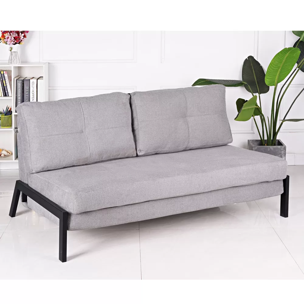 ספה מעוצבת מרופדת בד רחיץ ונפתחת למיטה זוגית דגם FM-W19-אפור בהיר