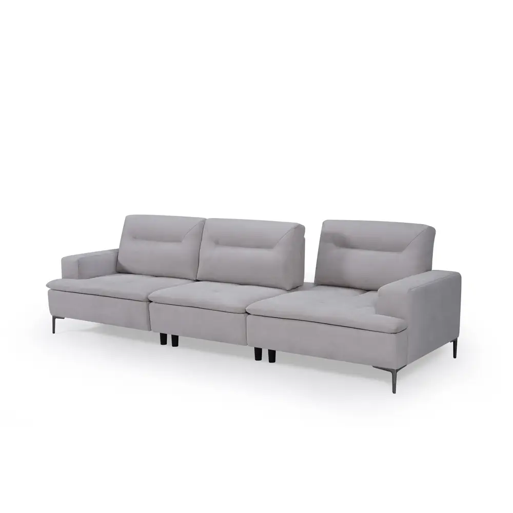 ספה רחבה 3 מטר עם משענות מתכווננות בבד נאפה דגם 533-אפור בהיר