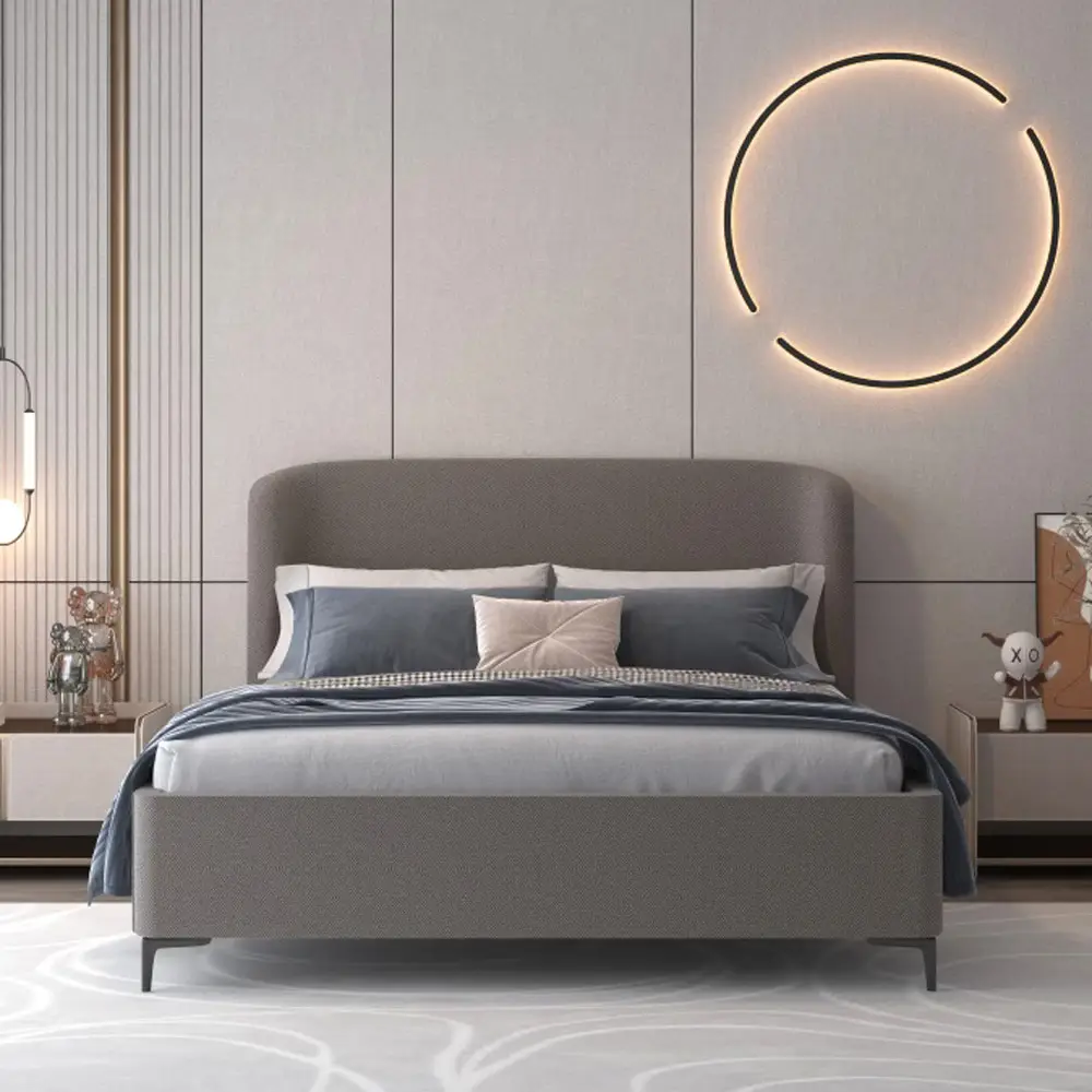 מיטה זוגית מעוצבת 160×200 בריפוד בד רחיץ עם ארגז מצעים מעץ דגם בייבי – אפור כהה