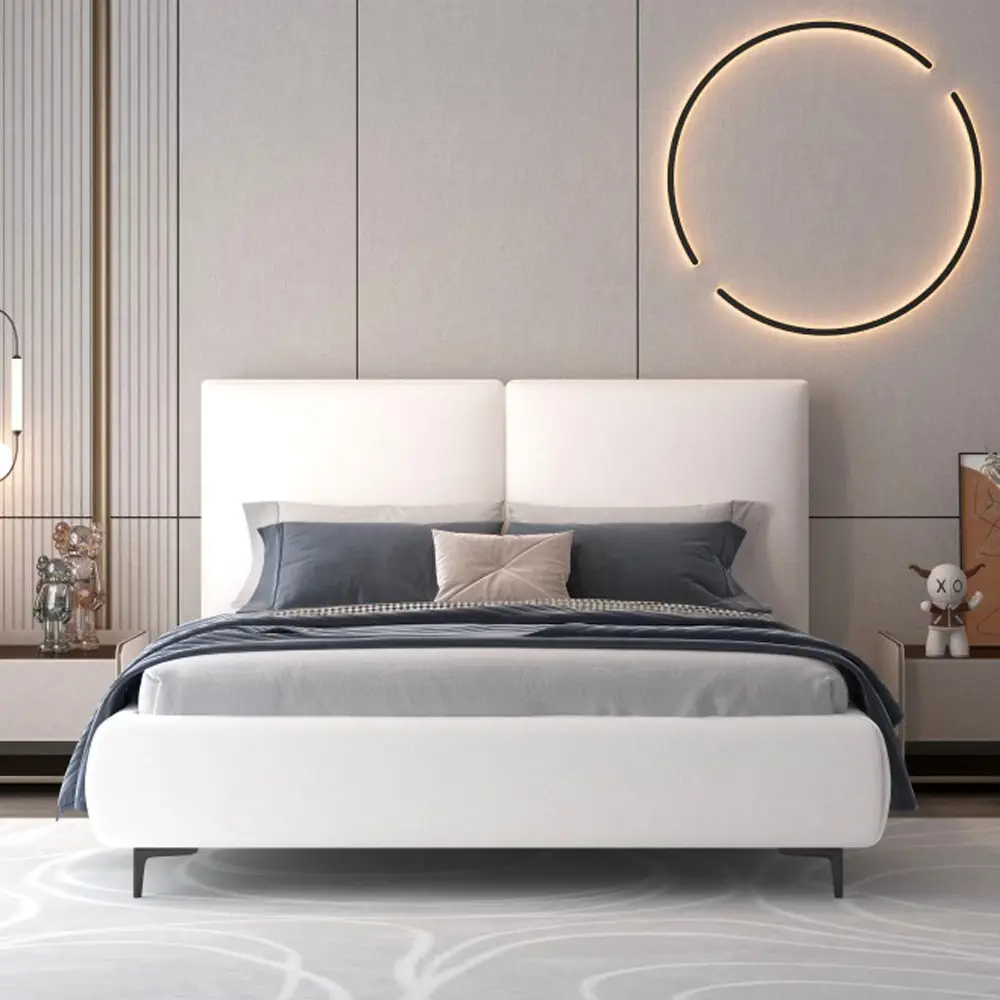 מיטה זוגית מעוצבת 140/190 בריפוד בד רחיץ עם ארגז מצעים מעץ דגם מרינה 140